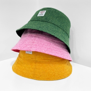 Handmade Harris Tweed Bucket Hat, UK Made, Pink, Green, Yellow.