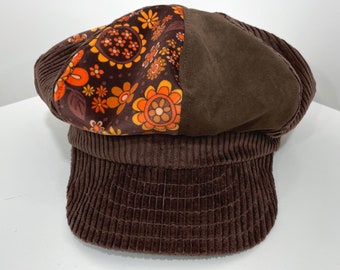 Vintage 70s Disco Retro Baker Boy Hat Handmade Velvet Newsboy Derby Cap Multicolour Velvet Baker Boy Cap - 1970s Style, Vintage  main image 4