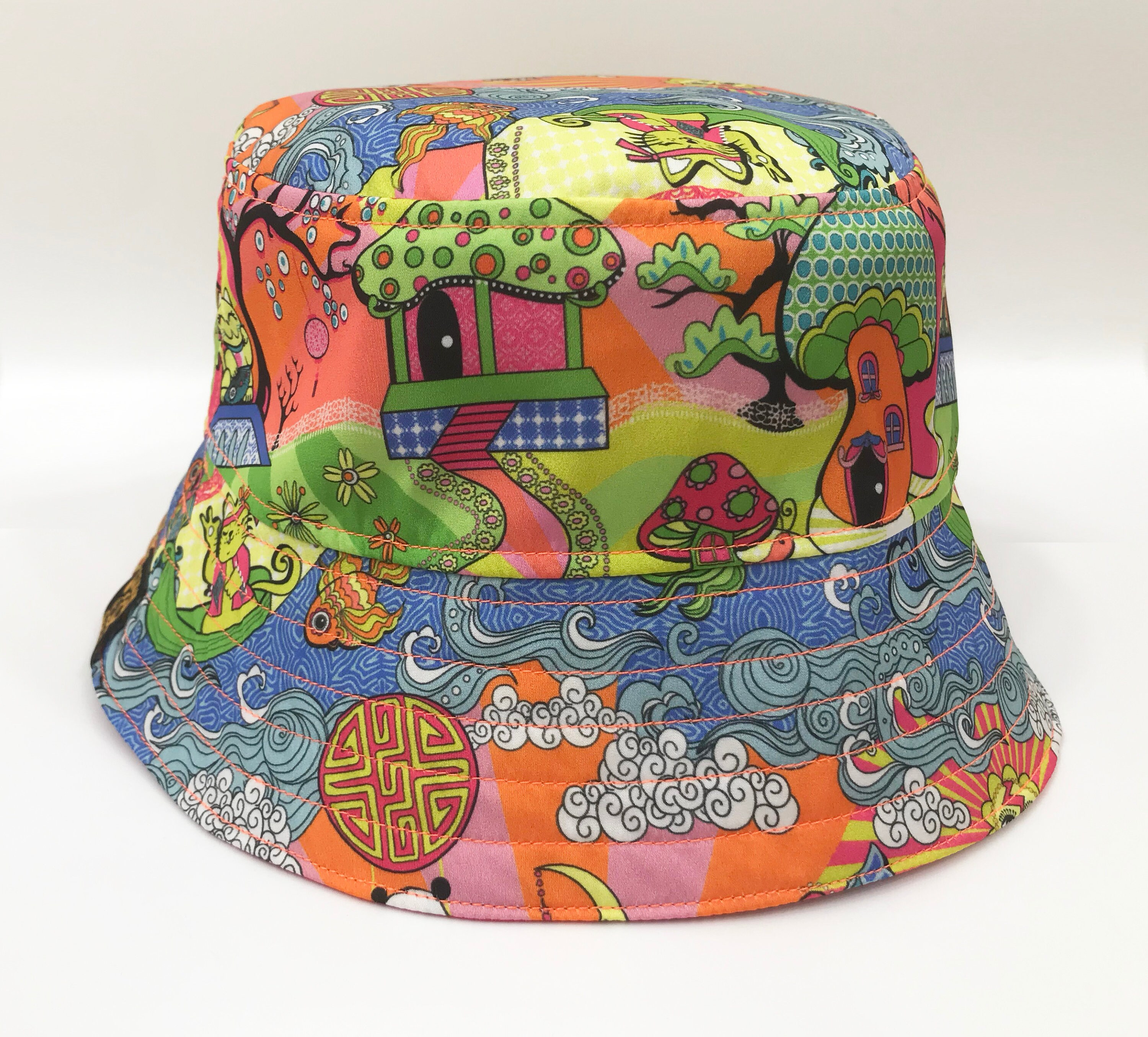 Psychedelic Bucket Hat, Trippy Art Print, Festival Bucket