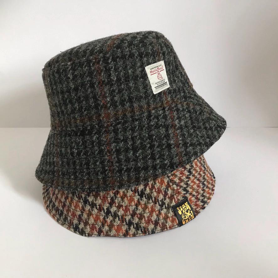 Houndstooth Harris Tweed Bucket Hat, Dogtooth Wool Hat, Handmade