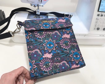 Handgemachte Crossbody Tasche, Festival Tasche, Hippie Tasche, Blaue Tasche, Bedruckte Taschen, Evil Eye Tasche.
