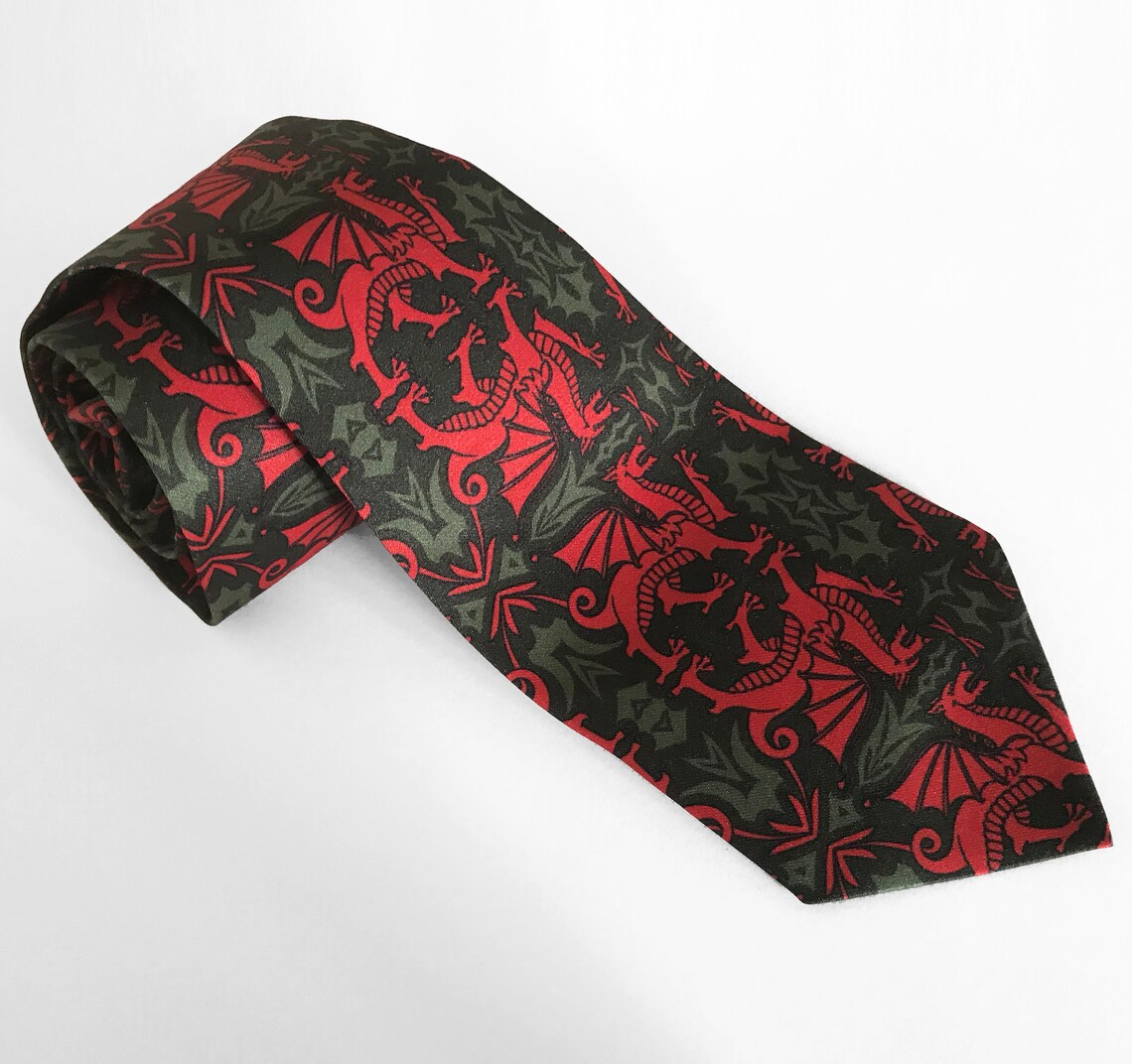 Patterned Mens Tie Welsh Red Dragon Tie Groomsmen Wedding Etsy
