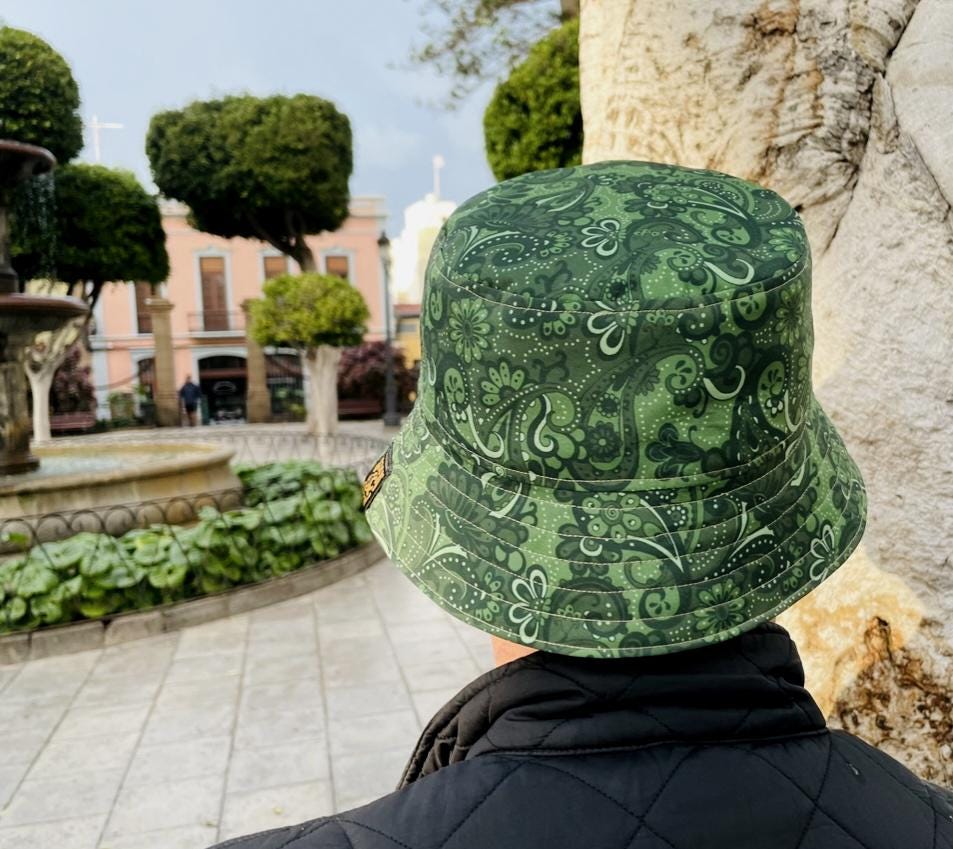 Pretty green reversible paisley print bucket hat sale