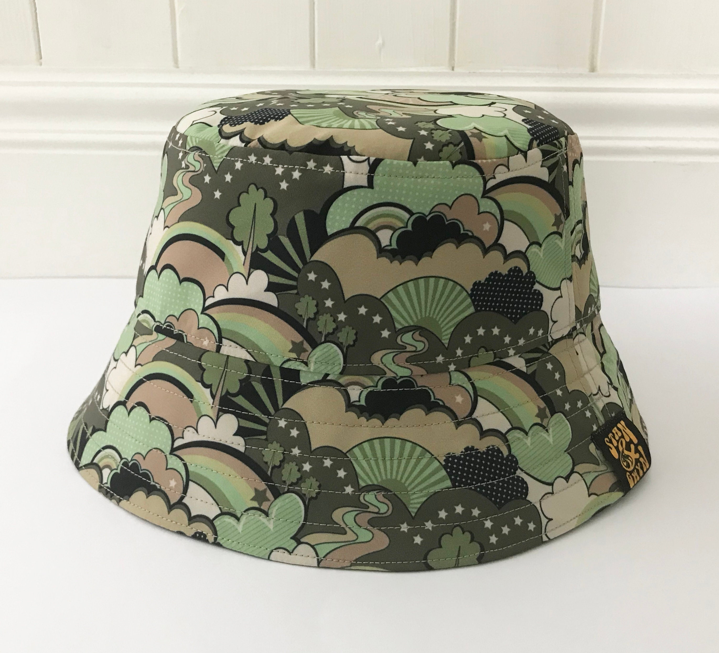 Vintage Print Hat Green Bucket Hat 