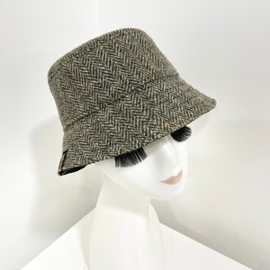 Herringbone Tweed Hat, Harris Tweed Hat, Green Wool Hat, Scottish tweed Hat, Handmade Hats UK.