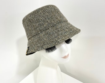 Herringbone Tweed Hat, Harris Tweed Hat, Green Wool Hat, Scottish tweed Hat, Handmade Hats UK.