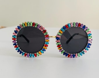 Rainbow Gemstone Festival Sunglasses: Groovy Disco Style
