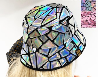 Shiny Holographic Rave Bucket Hat, Festival Party Accessory