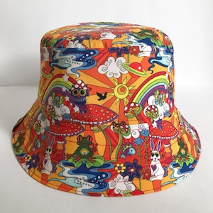 Psychedelic Bucket Hat, 70&#39;s Hat, Trippy Art, Rainbow Bucket Hat, Fisherman Hat, Adults Hat, Groovy, Sun Hat, Fun Hat, Quirky, Psyche, Funky
