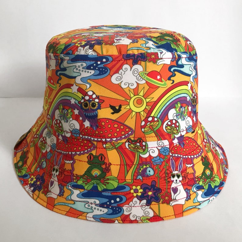 Adults Psychedelic Bucket Hat, 70's Rainbow Fisherman Hat. 