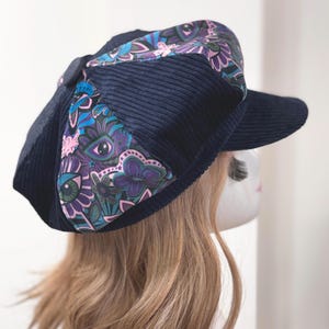 Denim Bakerboy Cap, Patchwork Hat, Newsboy Cap, Velvet, Corduroy,