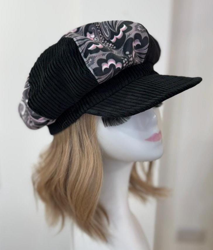 Black Bakerboy Hat, Newsboy Cap, Ladies Cabbie Cap, Velvet  display picture 3