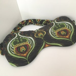 Grön sömnmask, lyxig sömnmask, sammetssovmask, ögonbindel med sidenbaksida, grönt retrotryck, lyxiga presenter för män, avslappningsmask. bild 8