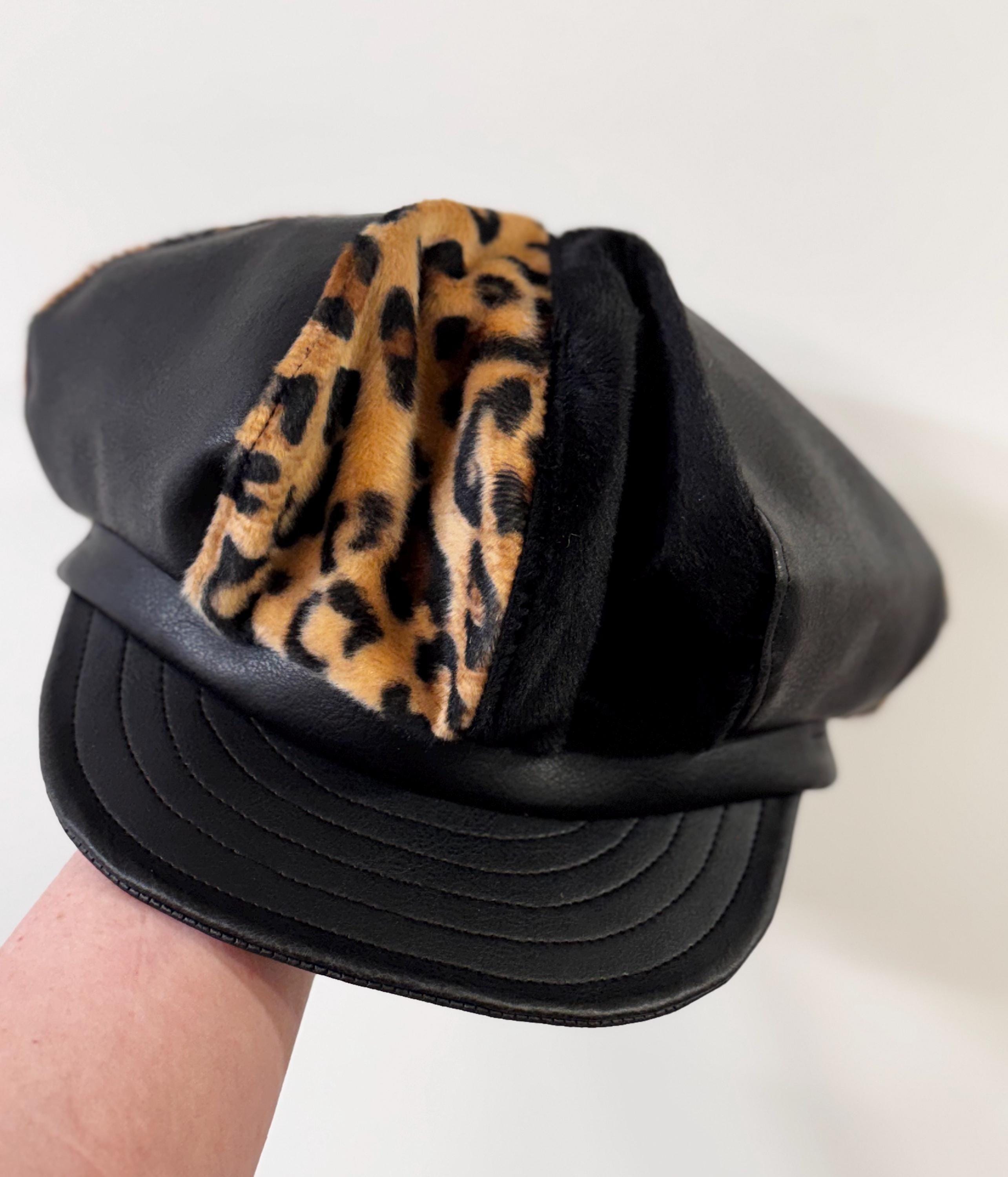 Leopard Print Bakerboy Hat, Faux Fur, Animal Print Cap  display picture 1
