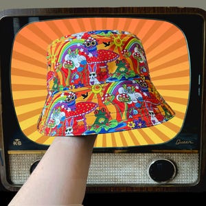 Psychedelic Bucket Hat, 70's Hat, Trippy Art, Rainbow Bucket Hat, Fisherman Hat, Groovy, Sun Hat, Fun Hat, Quirky, Psyche, Funky image 13