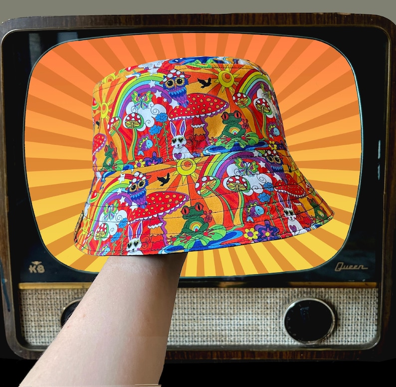 Psychedelic Bucket Hat, 70's Hat, Trippy Art, Rainbow Bucket Hat, Fisherman Hat, Groovy, Sun Hat, Fun Hat, Quirky, Psyche, Funky image 13