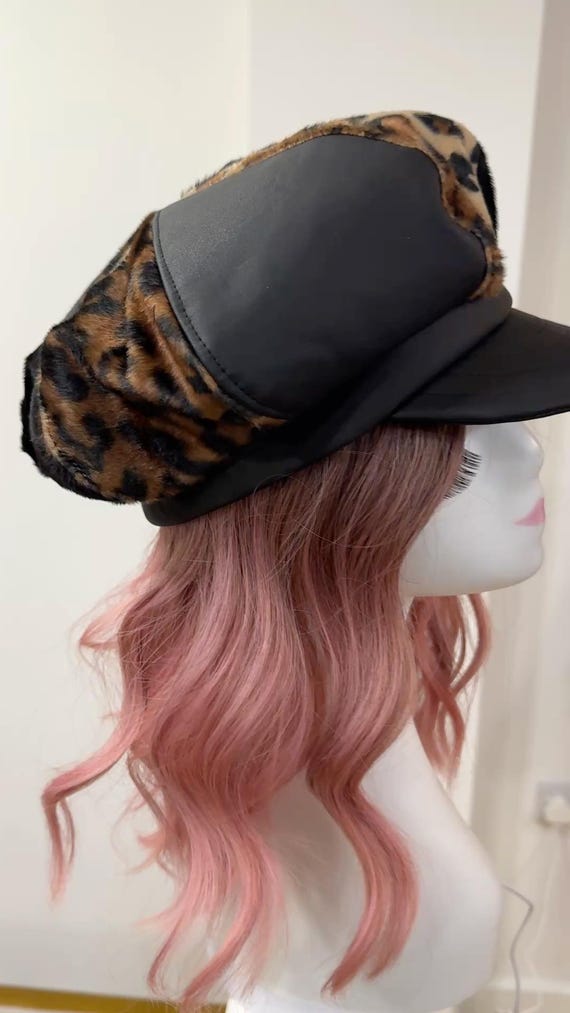 Leopard Print Bakerboy Hat, Faux Fur, Animal Print Cap  display picture 1