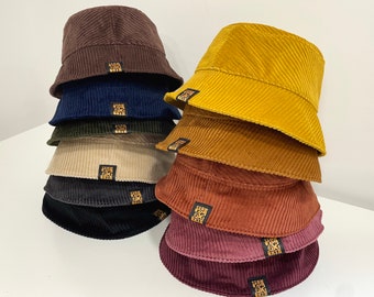 Chapeau en velours côtelé, Bob en velours côtelé, Chapeau en velours côtelé géant, Fauve/Vert olive/Marine/Rose foncé/Moutarde/Orange/Marine/Sarcelle d'hiver/Crème/Bleu jean