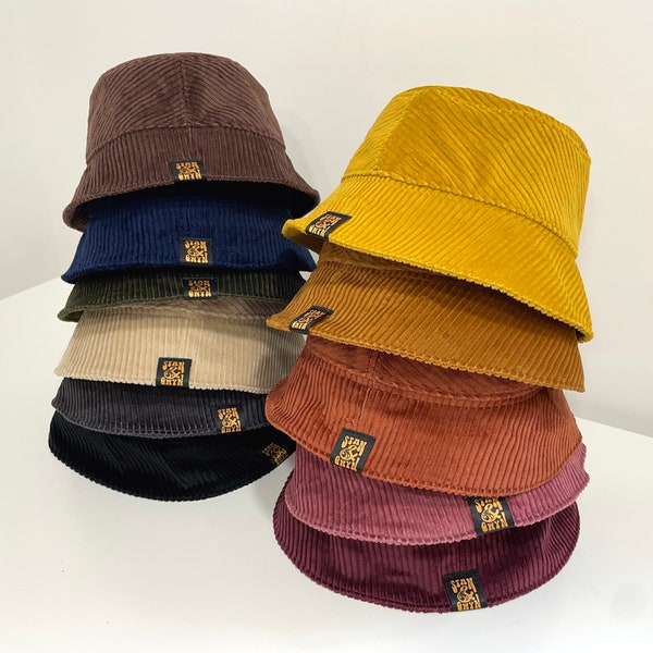 Chapeau en velours côtelé, Bob en velours côtelé, Chapeau en velours côtelé géant, Fauve/Vert olive/Marine/Rose foncé/Moutarde/Orange/Marine/Sarcelle d'hiver/Crème/Bleu jean