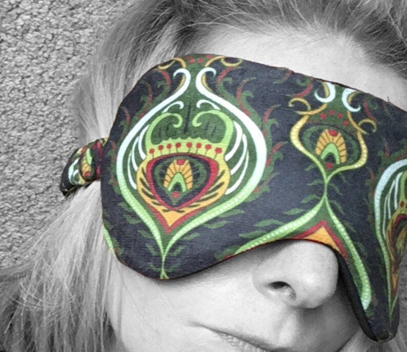 Grön sömnmask, lyxig sömnmask, sammetssovmask, ögonbindel med sidenbaksida, grönt retrotryck, lyxiga presenter för män, avslappningsmask. bild 2