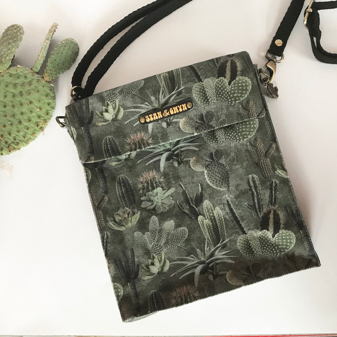 Cactus Print Bag Cacti Crossbody Bags Khaki Messenger Bag Etsy
