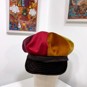 Multicolour 8 panel velvet baker boy cap hat.