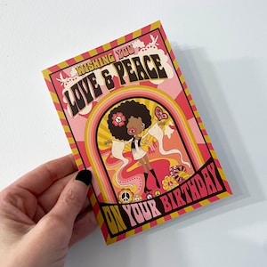 Carte d'anniversaire d'amour et de paix, cartes vintage, carte d'anniversaire pour elle, fille des années 60, cadeau de Woodstock.