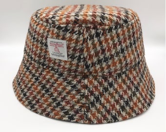 Handmade Harris Tweed Bucket Hat, Houndstooth Tweed.