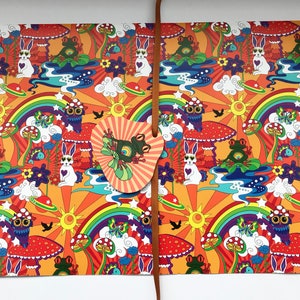 Psychedelic Gift Wrapping Paper, Animals Gift Wrap, Paper with Gift Tags, Rainbow Paper, Birthday Gift Wrap, Groovy Artwork, Gift Wrap Set.