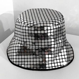 Disco Ball Hat, Sequin Bucket Hat, Silver Sparkle Hat, Christmas Party Hat,  Festival Outfit, Mirror tile Hat.
