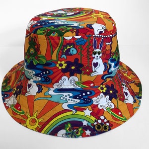 Retro Kinderhut, Kindereimerhut, Cartoon-Print-Hut, Regenbogen-Hut, Kinder-Sonnenhut, Groovy, Kleinkindhut, Psychedelischer Hut, helles Zubehör