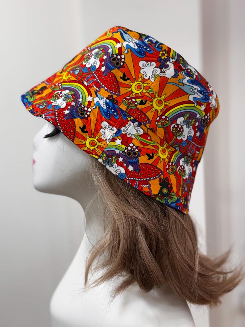 Psychedelic Bucket Hat, 70's Hat, Trippy Art, Rainbow Bucket Hat, Fisherman Hat, Groovy, Sun Hat, Fun Hat, Quirky, Psyche, Funky image 16