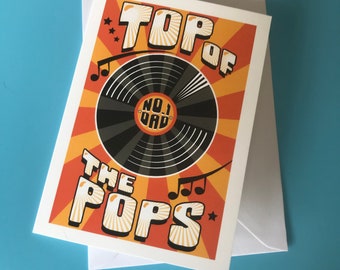 Fathers Day Card, Retro Card for Dad, Fathers Birthday Card, Top of the Pops Card, Dad Greetings Card.