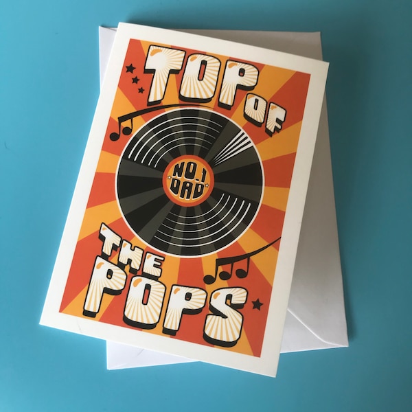 Fathers Day Card, Retro Card for Dad, Fathers Birthday Card, Top of the Pops Card, Dad Greetings Card.