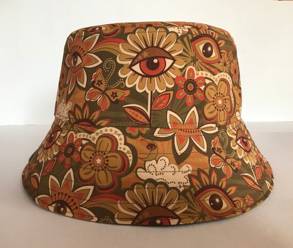 Retro Flowers Hat, Printed Bucket Hat, Groovy Hats. - Etsy display picture 2