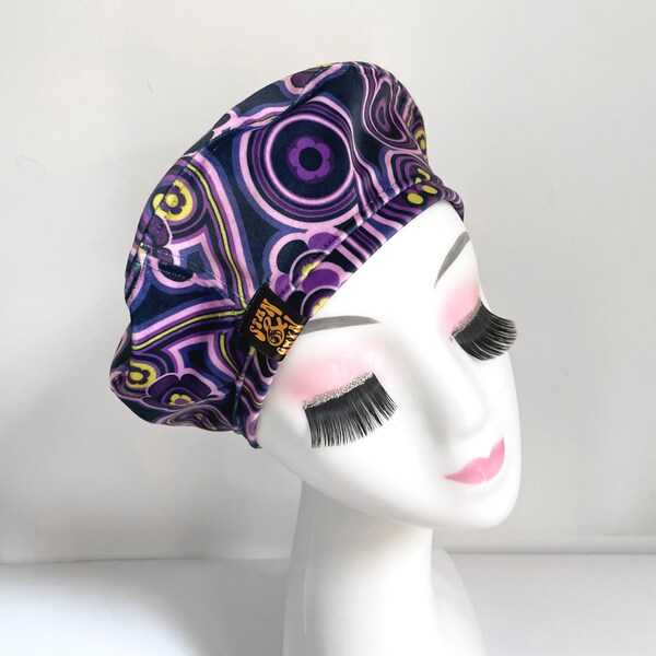 Beret Hat, Purple Velvet Beret,  1960's print beret