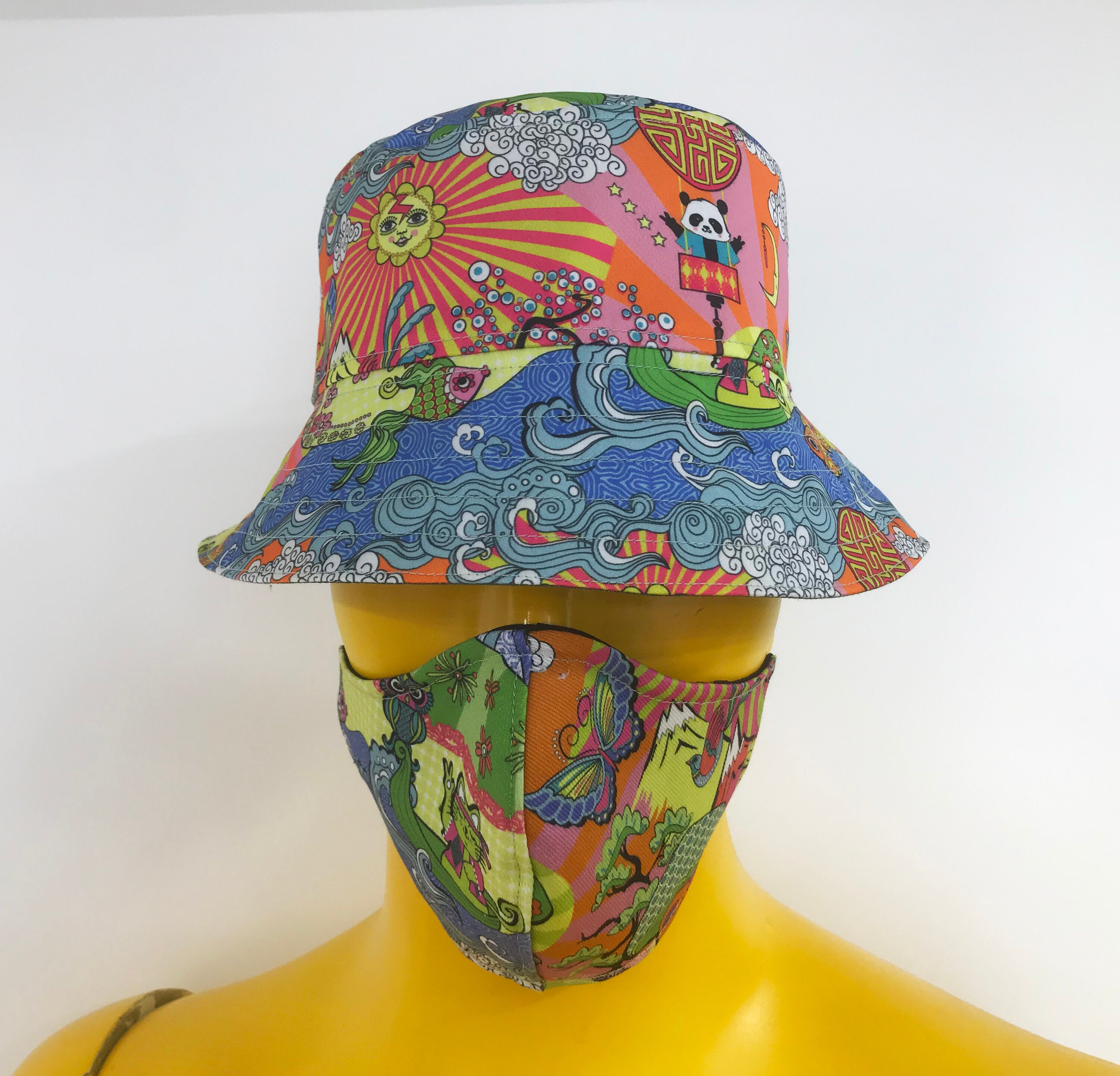 Psychedelic Bucket Hat Trippy Art Print Festival Bucket Hat Oriental Sun Hat Maneki neko Cat. Etsy UK