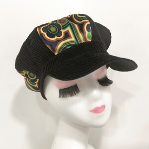 BakerBoy Cap, Newsboy hat, Black Cap, Sixties Cap, 60's Cap, beatnik fashion, Beatles Breton, Applejack Hat, Gift for Her, Black Hat.