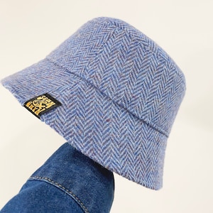 Mens Blue Hat, Womens Winter Hat, Harris Tweed Bucket Hat.