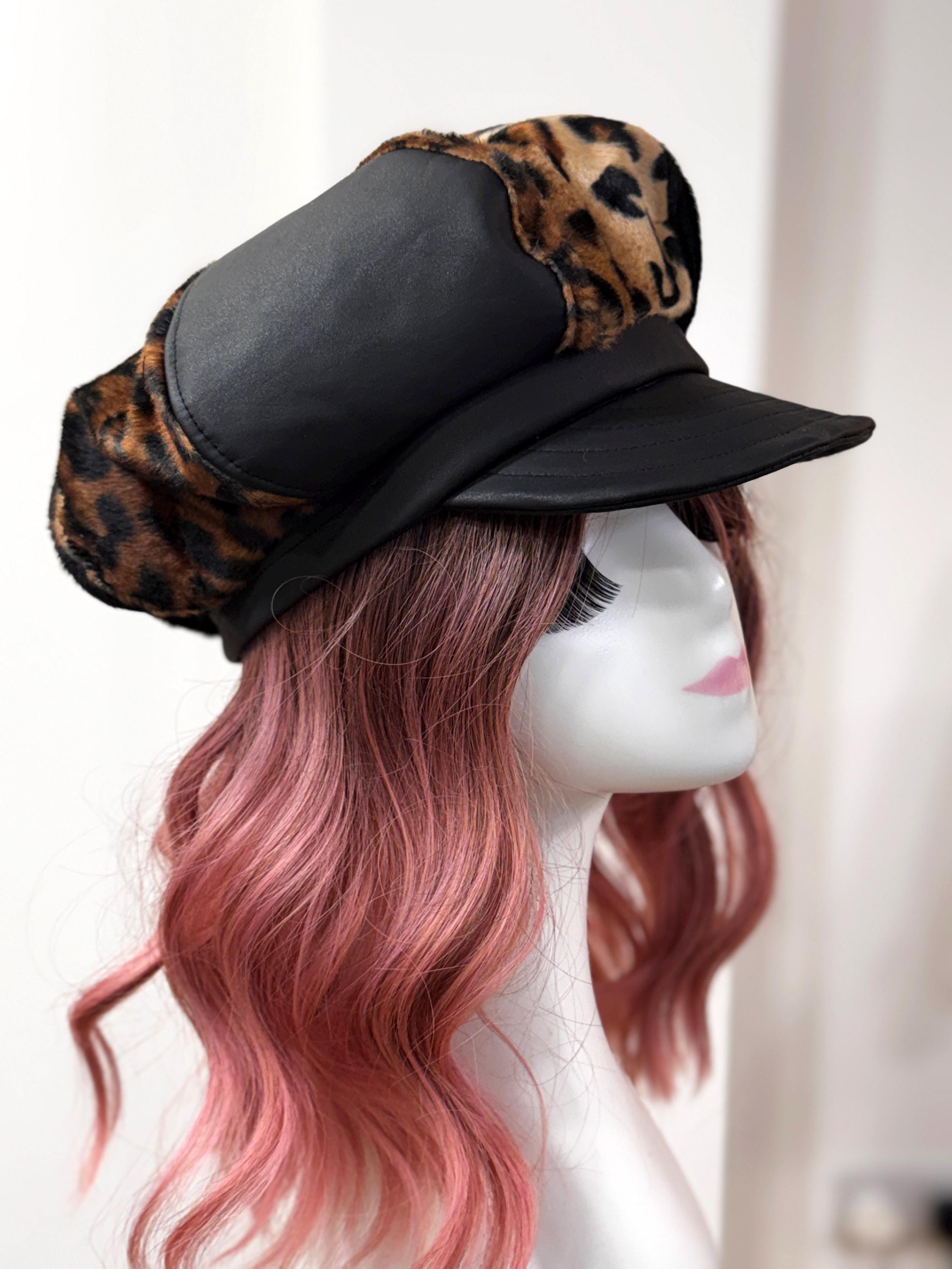 Leopard Print Bakerboy Hat, Faux Fur, Animal Print Cap 