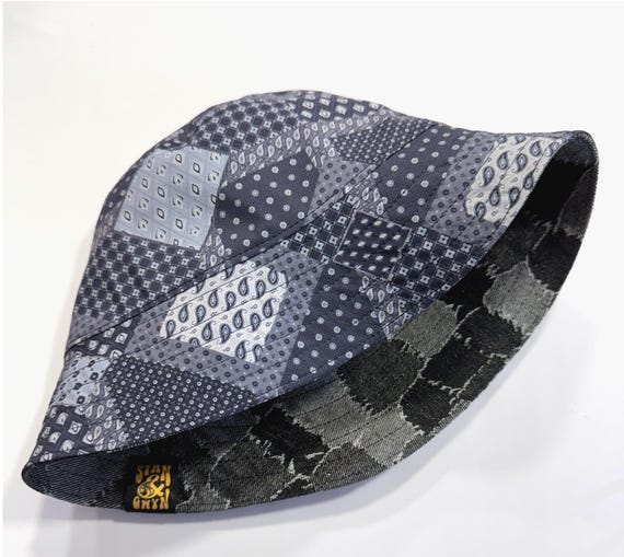 Upcycled Patchwork Bucket Hat – Handmade Vintage Paisley Textile Reversible Patchwork Bucket Hat: Denim & Paisley Print - Etsy main image 2