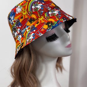 Psychedelic Bucket Hat, 70's Hat, Trippy Art, Rainbow Bucket Hat, Fisherman Hat, Groovy, Sun Hat, Fun Hat, Quirky, Psyche, Funky image 11