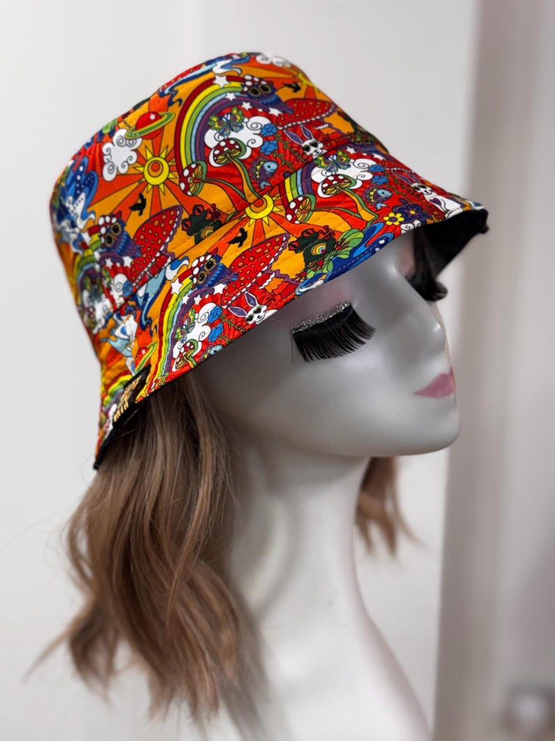Psychedelic Bucket Hat, 70's Hat, Trippy Art, Rainbow Bucket Hat, Fisherman Hat, Groovy, Sun Hat, Fun Hat, Quirky, Psyche, Funky image 11