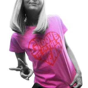 Pink Ladies T-shirt, Groove is in the Heart T-shirt, Valentines gift, Groovy Tee, Retro Clothing Women, Music T-shirt. image 2
