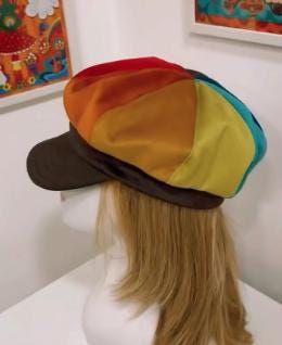 Vintage 70s 1970s Retro Wool Mohair Velvet Newsboy Gatsby Reggae Groovy Hat Cap Multicolour Velvet Baker Boy Cap - 1970s Style, Vintage  main image 4