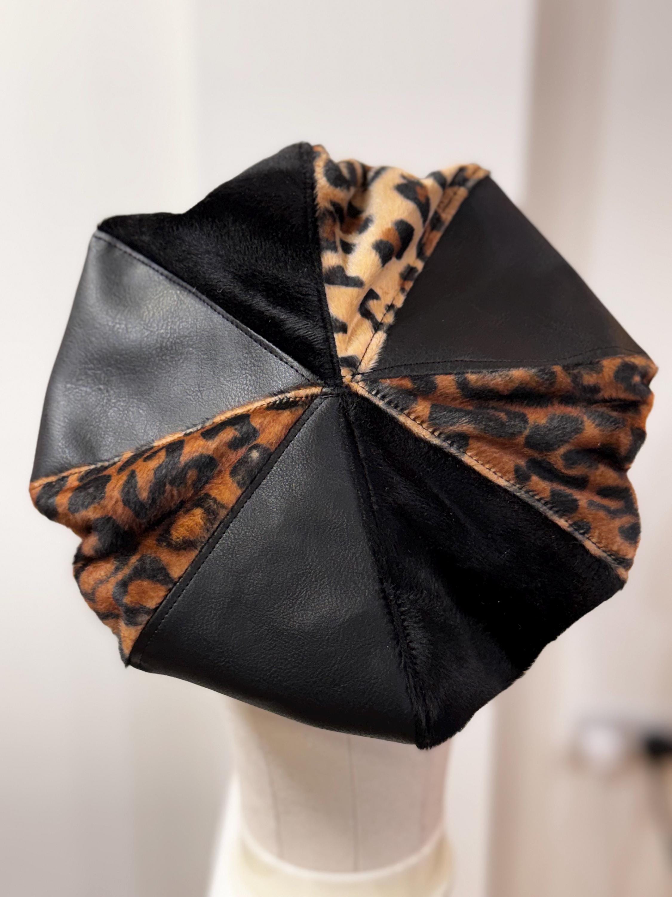Leopard Print Bakerboy Hat, Faux Fur, Animal Print Cap 