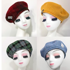 Harris Tweed Beret, Wool Beret, Women&#39;s Tam Hat, Choice of Harris Tweeds and Colours.