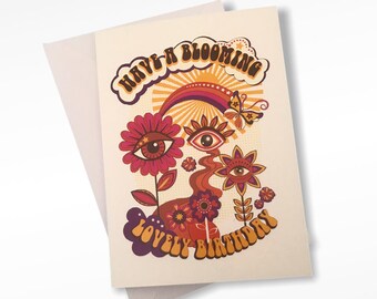 Friends Birthday Card, Birthday Card for Her, Retro Floral Print, Pretty Birthday Card, vintage Style Gift, Cards in the UK.