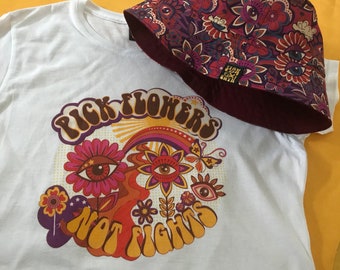 Retro T-shirt, Flower Power Top, Positive Vibes Shirt,  Ladies Graphic Tee.