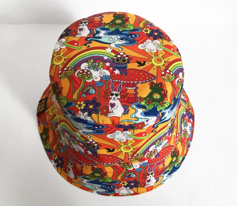 Psychedelic Bucket Hat, 70's Hat, Trippy Art, Rainbow Bucket Hat, Fisherman Hat, Groovy, Sun Hat, Fun Hat, Quirky, Psyche, Funky image 7